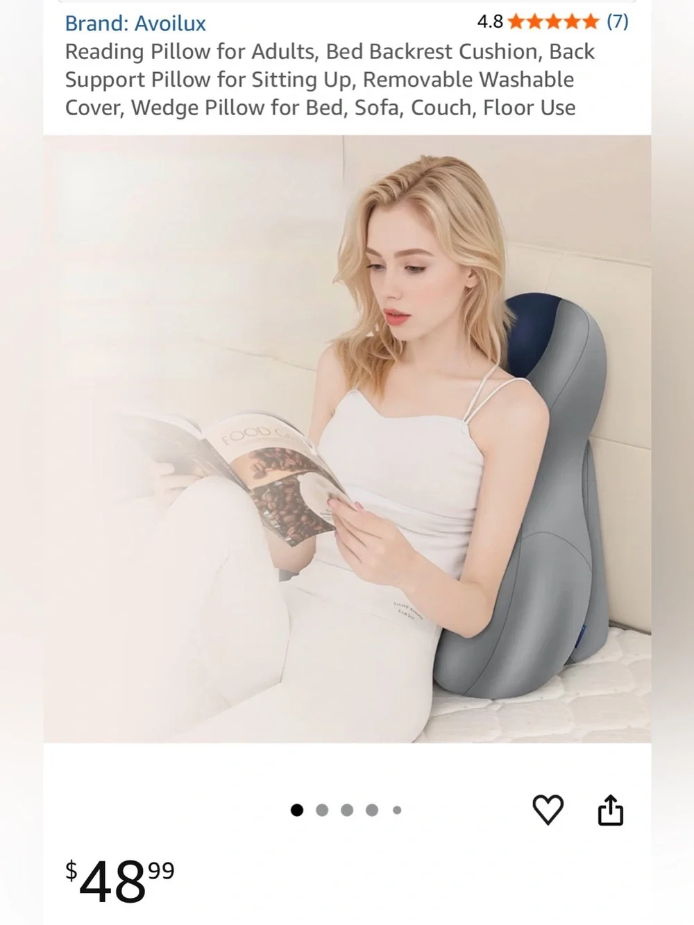 Reading Pillow for Adults, Bed Backrest Cushion